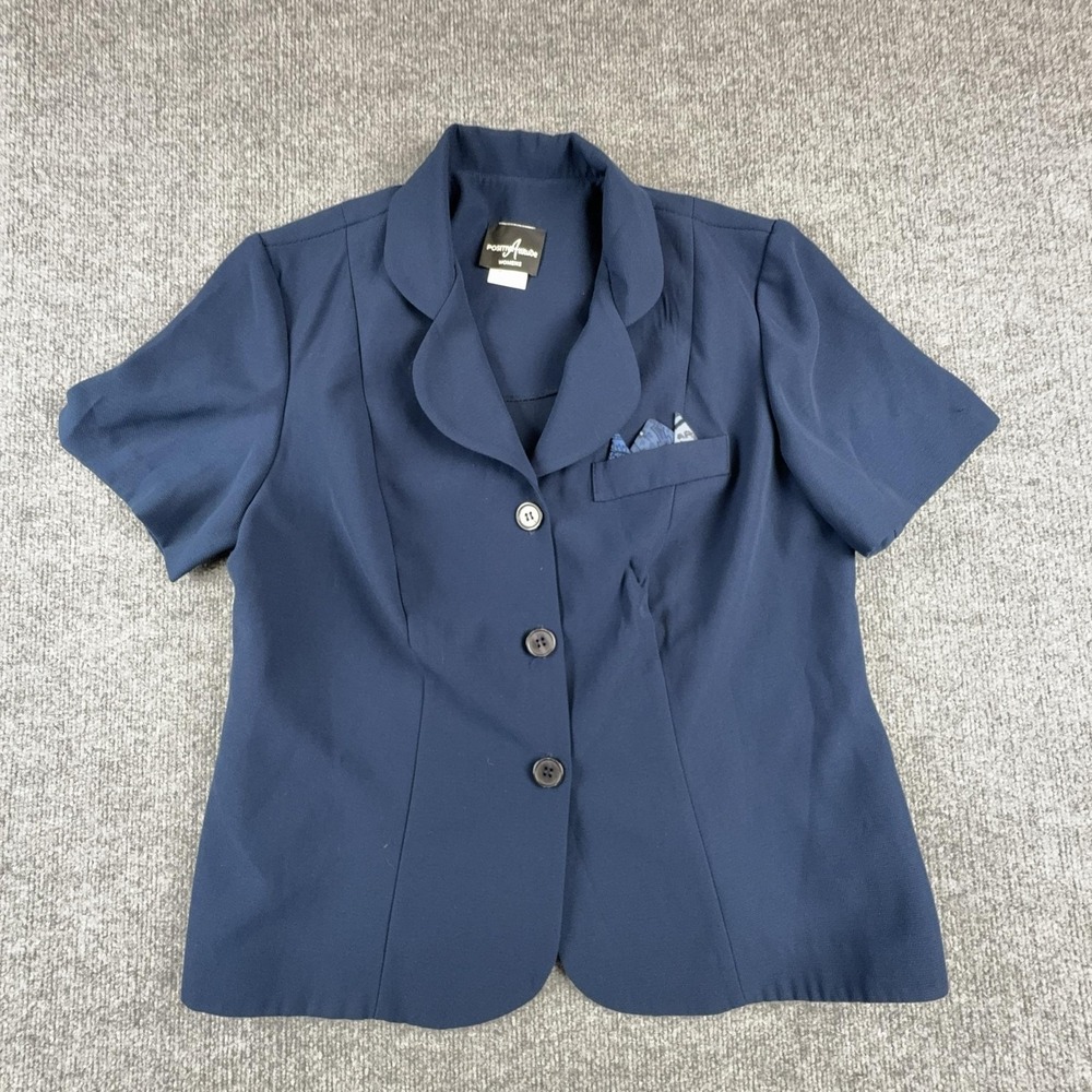 Positive Attitude Blazer Womens 14 Blue Short Sleeve 3 Button Shawl Collar